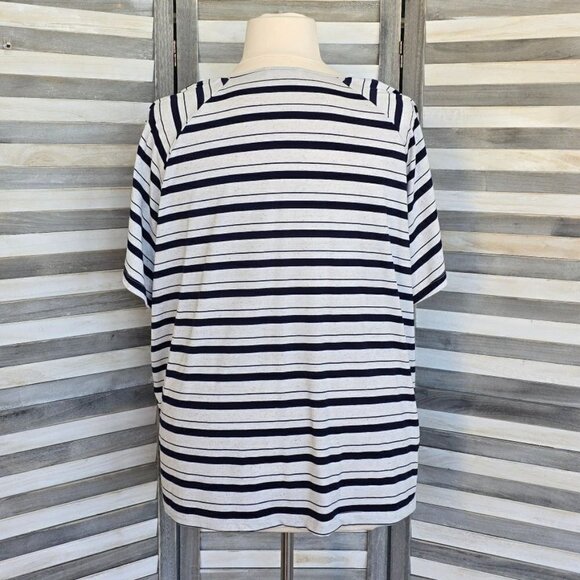 Lace Trim Short Sleeve Stripe Top | 89th & Madison | 3X - Picture 8 of 13